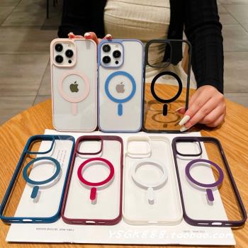 簡約純色個性創意13無線充電磁吸Magsafe蘋果15/14手機殼適用iPhone16promax大孔鏡頭軟邊硬殼11透明保護套12