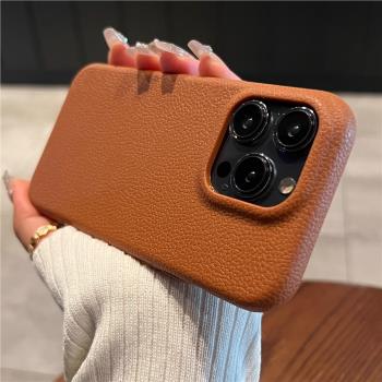 ins簡約皮革紋磨砂iPhone16promax手機殼蘋果15promax高階感/不沾紋14pro全包矽膠新款16p防摔13/12/11男女軟