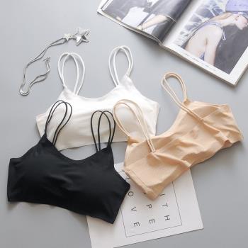 美背冰絲無痕運動背心女吊帶胸墊薄款內衣性感抹胸無鋼圈透氣文胸