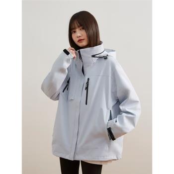 高版本美版沖鋒衣女防風防水外套2024年秋冬新款寬松連帽夾克風衣