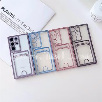 奢華電鍍插卡手機殼適用三星S24 ultra透明samsung note10+矽膠s20fe保護套A71簡約a53男女款a22/a33/a54軟殼