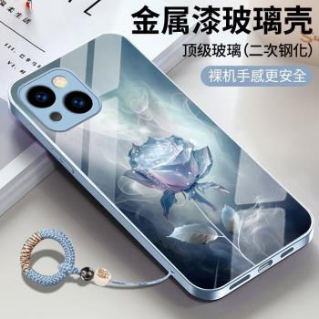 水珠玫瑰適用蘋果16手機殼新款15pro創意輕奢13promax高階感12鋼化玻璃iPhone11潮xsmax保護套7lus/8plus外殼