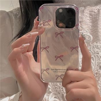 適用於蘋果16promax手機殼iphone15/8蝴蝶結iphone11/12簡約個性iphonex可愛iphone14/7網紅羽紗女款小眾可愛