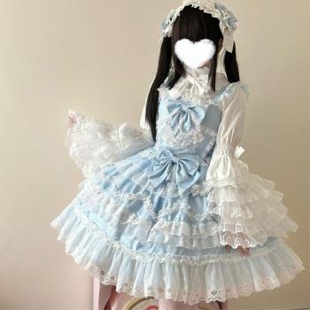 【戀與心悸】韓菇涼原創設計Lolita洋裝jsk吊帶藍色連衣裙平替廠