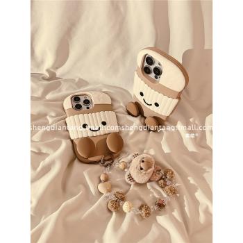 趣味可愛咖啡杯公仔適用蘋果16ProMax手機殼新款iphone16卡通15創意14立體13女款15promax軟矽膠保護套鏈條