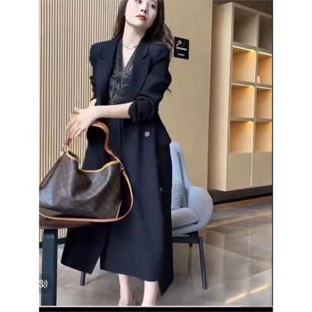 網紅爆款時尚氣質小個子風衣女2024秋新款韓版雙排扣中長款西裝裙