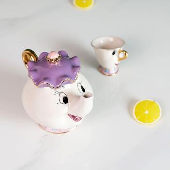 卡通茶壺茶杯品茶套裝美女與野獸創意北歐茶具咖啡壺卡通咖啡杯子