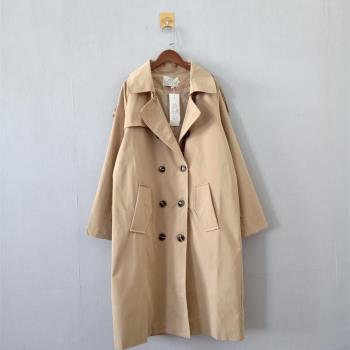 外貿新品秋季女裝 韓版休閑翻領修身雙排扣過膝女氣質風衣外套F17