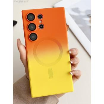 適用三星s21Plus磨砂矽膠全包手機殼s21Ultra雙色護鏡軟殼TPU保護套Magsafe磁吸無線充