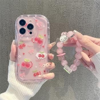 漸變櫻桃鏈條適用三星s25ultra手機殼矽膠透明s24/s23fe/s22/s21女款高階感a55/a54/a36防摔a16/a15/a14/a24