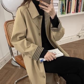 卡其色風衣外套女2025新款春秋中長款小個子格紋爆款chic早秋大衣