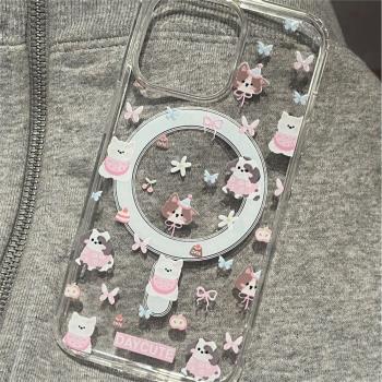 可愛卡通磁吸狗狗適用蘋果15promax手機殼iPhone13新款iPhone14promax透明亞克力12全包防摔保護套16promax