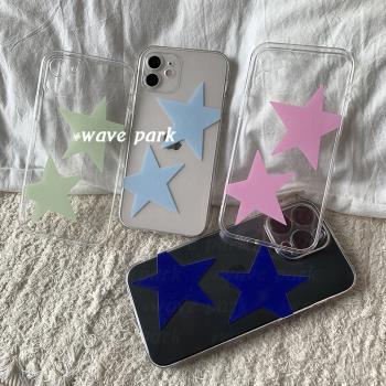 海浪公園【拍三免一】多色五角星星適用於iPhone15promax手機殼tpu透明軟殼三星s24