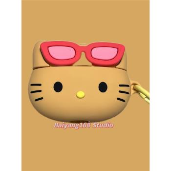 黑皮hellokitty矽膠適用airpods3保護套蘋果耳機保護殼airpodspro2無線藍牙耳機套ipod盒二三代airpod耳機殼