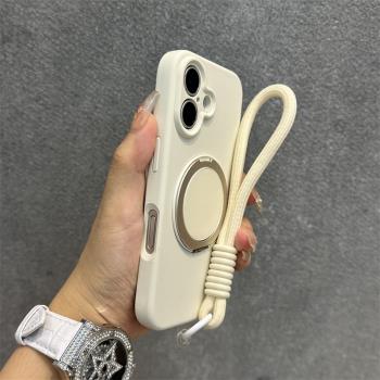 得樂適用蘋果16手機殼米白360旋轉支架iphone16promax液態矽膠15pro膚感14保護套13新款商務輕奢16plus
