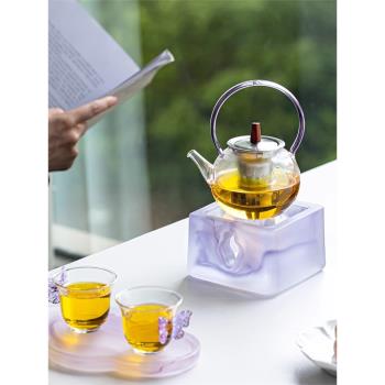 玻璃茶壺溫茶器組合高硼矽玻璃煮茶壺粉色提樑壺套裝女士精緻茶器