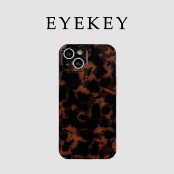 eyekey適用高階復古琥珀豹紋蘋果16pro max手機殼iphone13新款12全包矽膠11女款14pro創意個性15promax手機套