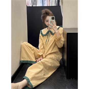 法式公主風娃娃領睡衣女款2025春夏季新款舒適長袖長褲家居服套裝
