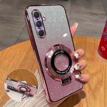三星A55新款手機殼高階漸變閃粉時尚適用SamsungA55矽膠磁吸支架全包超薄透明軟殼Galaxya55防摔奢華5G保護套