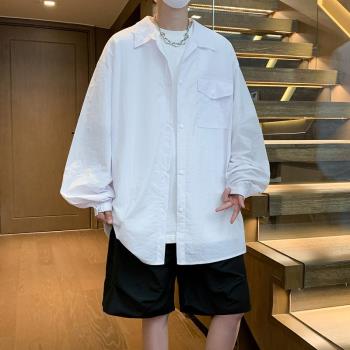 UPF50防嗮襯衫男長袖寬松休閑潮牌夏季防曬衣服大碼防紫外線外套