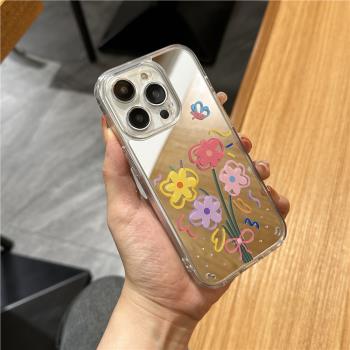 ins少女可愛鏡面花朵15適用16蘋果14ProMax手機殼iPhone12全包14新款12軟13Promax小清新xsmax防摔保護套11女