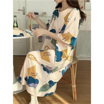 可愛睡裙女士夏季短袖卡通睡衣大碼寬松薄款孕婦家居服連衣裙學生