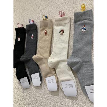 可愛卡通雪人刺繡女襪子韓版網紅聖誕老人點子紗坑條中長筒堆堆襪