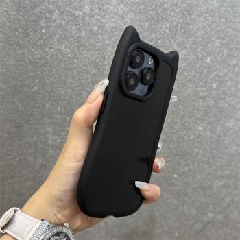 得樂適用16pro蘋果15手機殼純色立體貓耳朵iphone15promax矽膠軟殼14pro簡約13小眾保護套12防摔11高階感14