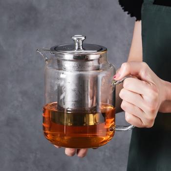 耐熱玻璃茶壺高硼矽功夫茶泡茶具茶盤套裝加厚單壺提樑壺熬茶茶壺