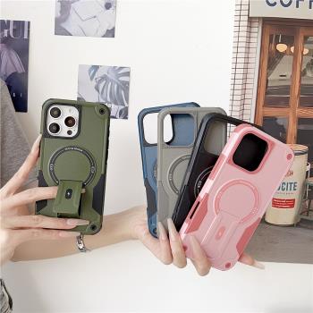 適用蘋果16promax手機殼16pro磁吸帶支架iphone14promax帶掛繩防摔保護套13pro男15pro戰甲防爆12/11手機套
