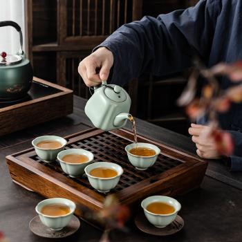 汝窯一壺2杯茶具陶瓷茶壺旅行6人便捷套裝簡約會客室泡茶杯開片紋