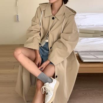 chic可拆卸連帽中長款風衣外套