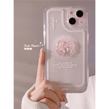 立體水晶蝴蝶結適用iPhone16pro max新款15plus蘋果13手機殼xr/xsmax女款透明14全包防摔iphone11矽膠保護套X