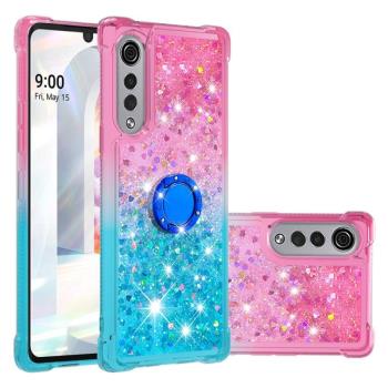 適用LG Velvet G9指環支架四角防摔漸變流沙手機套4G保護軟殼動5G