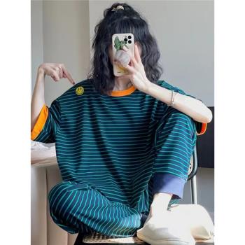 學生少女韓版甜美純棉睡衣女春夏季短袖可愛ins風家居可外穿套裝