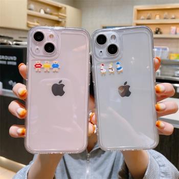 簡約可愛小熊小鴨適用蘋果16/15/14手機殼XS MAX矽膠iphone11保護套X/XR全包鏡頭13/12pro透明軟殼7/8p防摔女