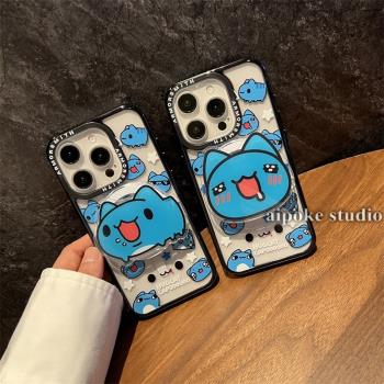 愛珀客 創意可愛卡通capoo貓貓蟲咖波支架適用於iPhone16蘋果15promax手機殼13/14透明磁吸保護套12/11全包款