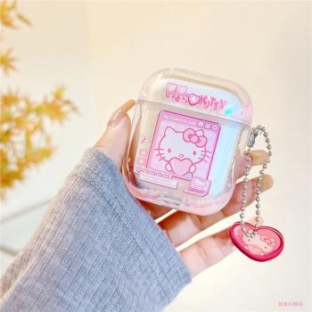 日韓卡通可愛三麗鷗kt貓適用airpods3代蘋果airpods4無線藍牙耳機保護套1/2代透明airpods pro2閃粉流沙硬殼