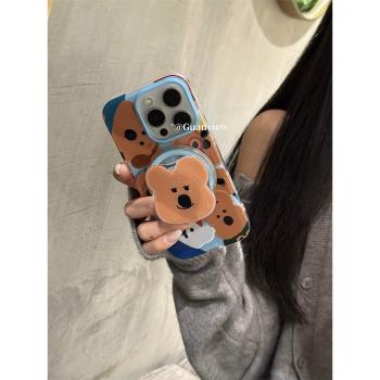 guanview ins可愛趣味柿子椒熊磁吸支架適用iphone16promax蘋果16手機殼15pro雙層14全包13矽膠15防摔保護套