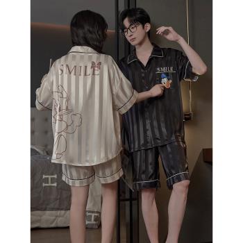 情侶睡衣女夏季短袖冰絲薄款2025年新款卡通男士春秋天家居服套裝