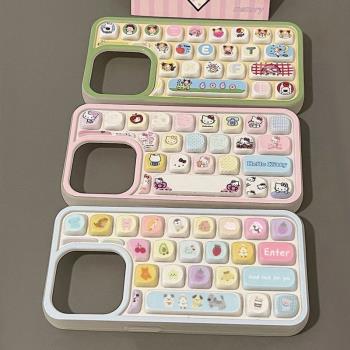 立體鍵盤插畫適用iPhone16promax手機殼XR防摔蘋果15promax軟殼13保護套14plus/12女款11promax新款XSMAX卡通