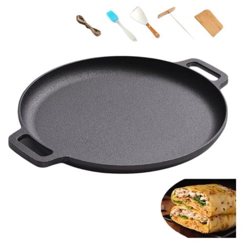 煎餅鍋雙耳鑄鐵平底鍋無涂層鏊子生鐵烙餅鍋家用不粘鍋加深多功能