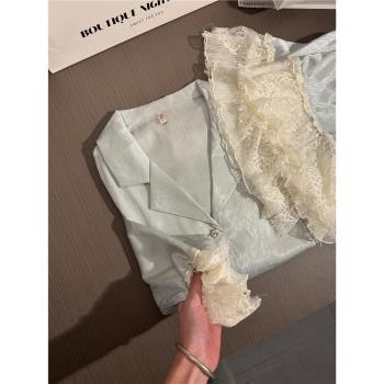 法式輕奢高級長袖冰絲睡衣女款春秋季2025新款大碼花邊家居服套裝