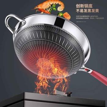德國316不銹鋼無塗層不粘炒鍋雙面屏無油煙醫用級炒鍋