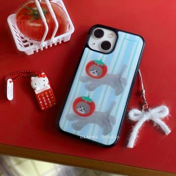 韓國ins小眾可愛番茄貓咪黑邊軟殼適用iphone16promax/15pro蘋果13/12/11全包14pro手機保護套