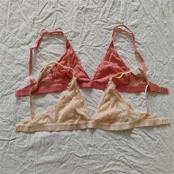 D24-23法式蕾絲性感三角杯雙層文胸內衣bra歐美bralette無鋼圈