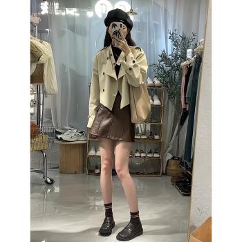 高階感超好看風衣女2023秋季新款設計感小眾韓系寬松雙排扣短外套