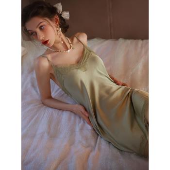 睡裙女性感吊帶睡衣純欲風高級蕾絲2025新款冰絲夏絲綢春秋家居服