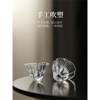 高茗日式花瓣小茶杯子透明玻璃品茗杯喝茶專用功夫茶具耐熱主人杯