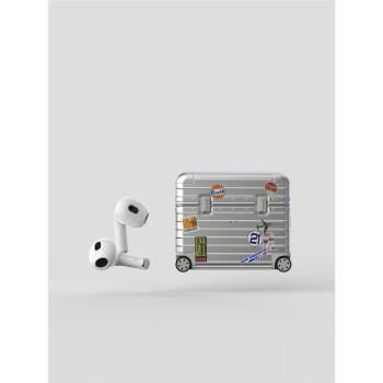 行李箱新款耳機殼Airpodspro保護套蘋果耳機3代airpods4貼紙diy硬殼軟矽膠電鍍金屬感動輪子高階精緻掛繩精孔